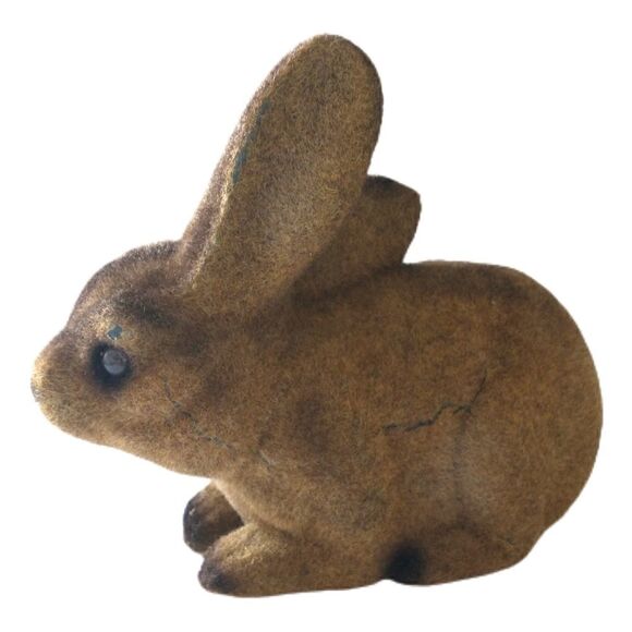 Vtg Flocked Rabbit Bank Bunny Easter REALISTIC Figural 80s Brown Fuzzy Stopper. - Picture 6 of 16